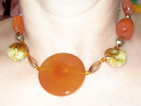 Venus Necklace-Carnelian,Old Jade,Czech Glass,Gold-Plated.Jewelry